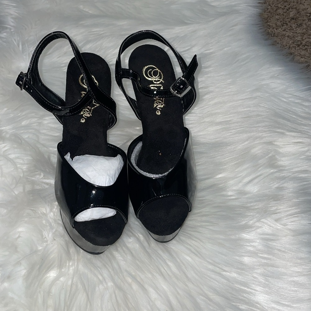 Pleaser Adore-709 Wet Look Black Platform Heels - Picture 3 of 6